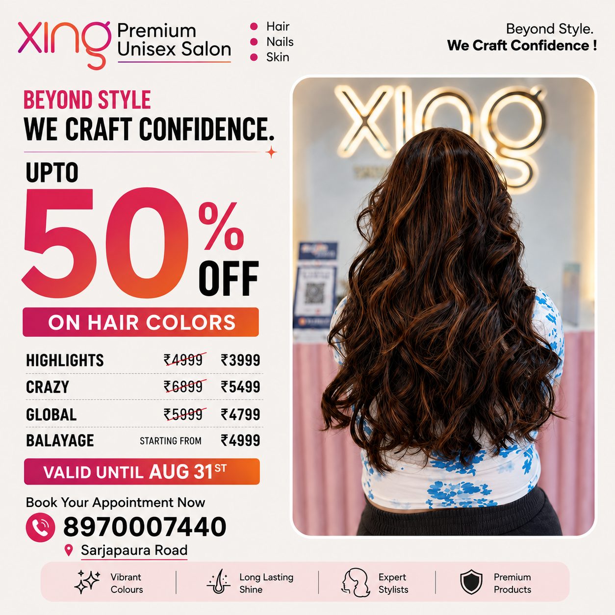 Bold crazy fashion hair color result at Xing Premium Unisex Salon, Sarjapura Road