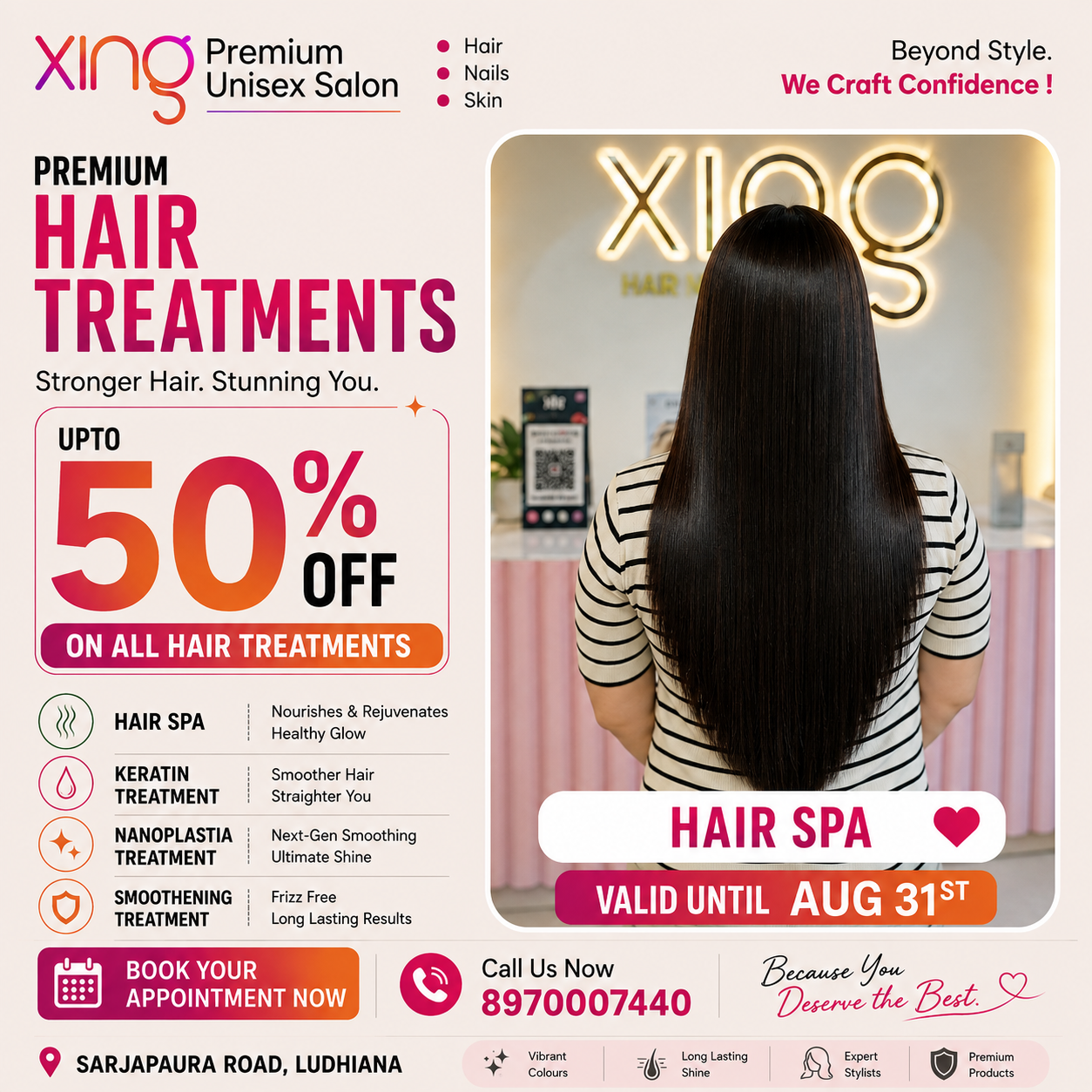 Smooth, straight keratin treatment result at Xing Premium Unisex Salon, Sarjapura Road