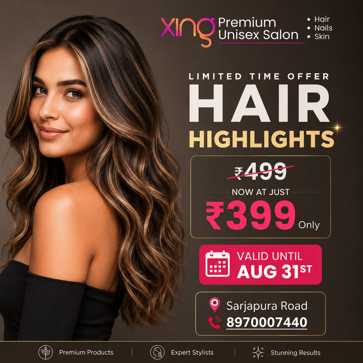 Hair Highlights offer, ₹399, at Xing Salon Sarjapura Road
